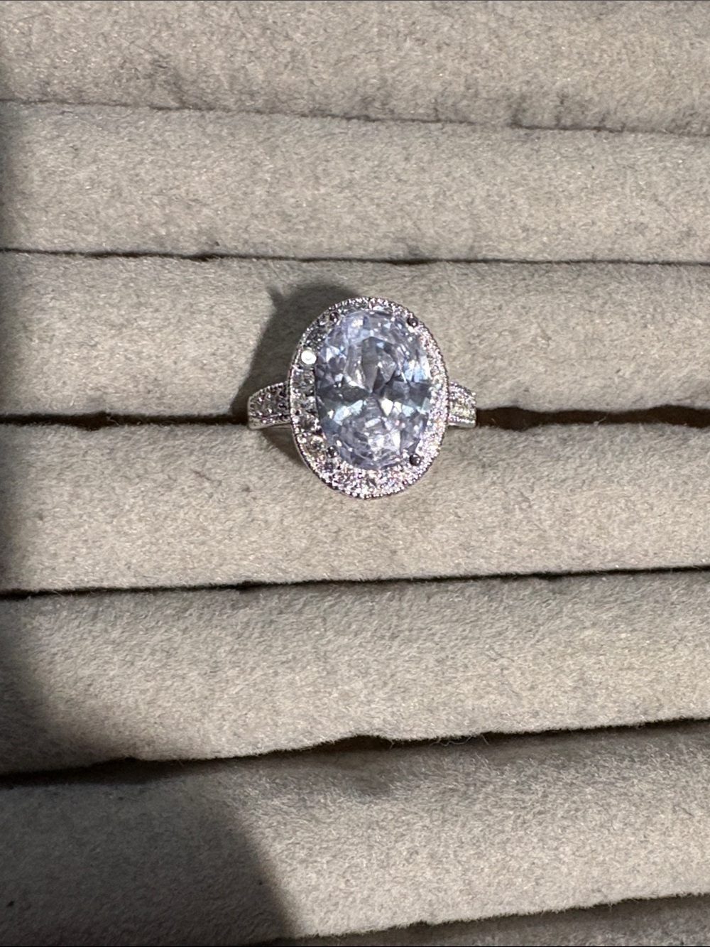 Oval Halo Solitaire Ring in Clear Crystal and Silver